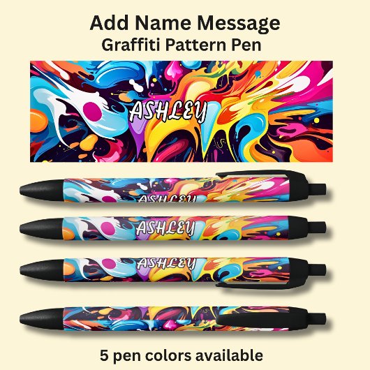 Stylo Noir Ajouter un nom, un message, sur le Motif Graffiti