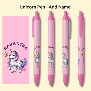 Stylo Noir Ajouter un nom, Unicorne avec une baguette étoilée