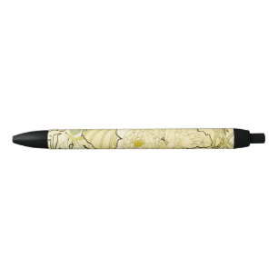 Stylo Noir Alphonse Mucha Pivoines Motif Floral Art Nouveau