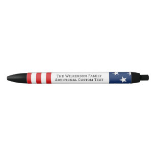 Stylo Noir American Flag Nom de famille Texte personnalisé