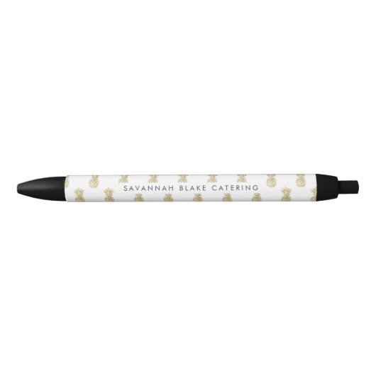 Stylo Noir Ananas Faux Gold Personnalisé (Devant)