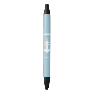 Stylo Noir Ancre bleu clair Monogrammé