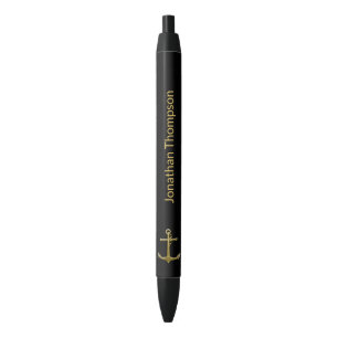 Stylo Noir Ancre classique en or nautique sur noir