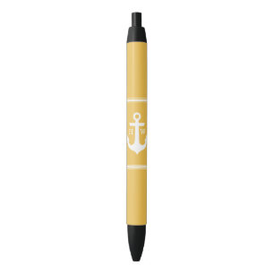 Stylo Noir Ancre jaune décorée d'un monogramme