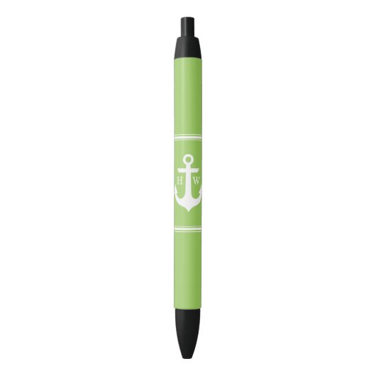 Stylo Noir Ancre verte à la chaux Monogrammé (devant Vertical)