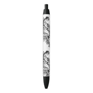 Stylo Noir Ange avec l'harpe et la Flora