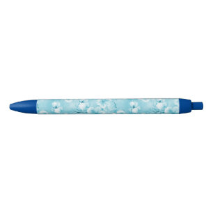Stylo Noir Aqua tropical Orchidées blanches Hibiscus Floral
