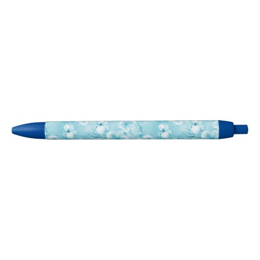Stylo Noir Aqua tropical Orchidées blanches Hibiscus Floral (Devant)