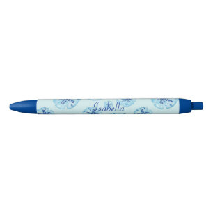Stylo Noir Aqua-turquoise sable bleu dollar-nom monogramme pe