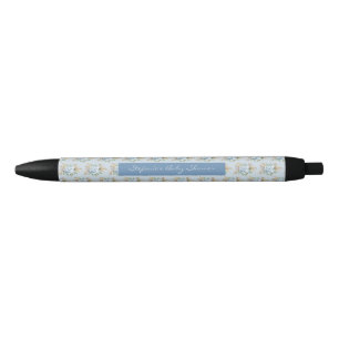 Stylo Noir Aquarelle Blue Flowers Motif Baby shower Faveurs