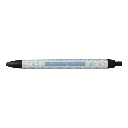 Stylo Noir Aquarelle Blue Flowers Motif Baby shower Faveurs (Devant)