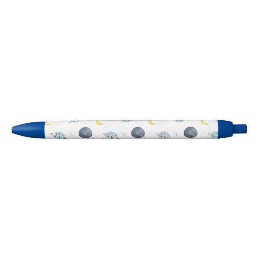 Stylo Noir Aquarelle Blue Space Planet Motif (Devant)