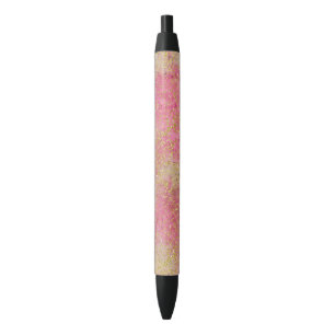 Stylo Noir Aquarelle Confetti Rose Or