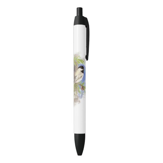 Stylo Noir Aquarelle Cute Chickadee Oiseau Nature Art (Bas (Vertical))