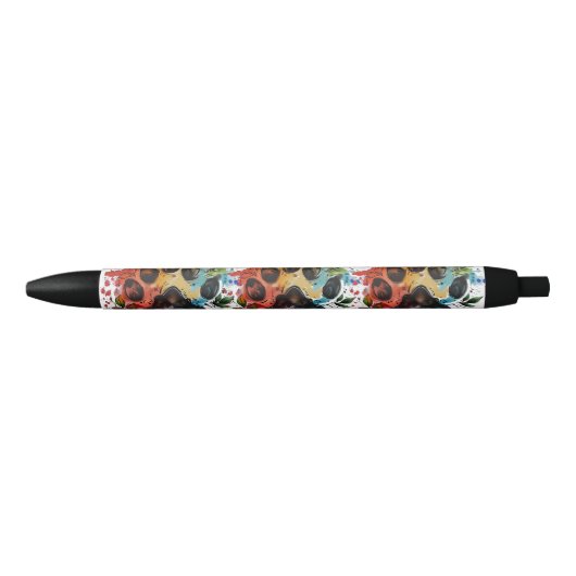 Stylo Noir Aquarelle Empreinte de patte Boho (Devant)