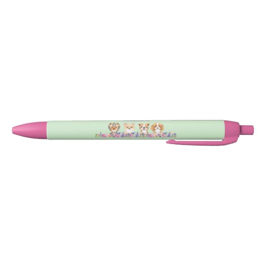 Stylo Noir Aquarelle Floral Chien Animal assis (Bas)