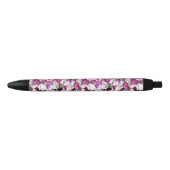 Stylo Noir Aquarelle florale - Design abstrait rose et blanc (Devant)