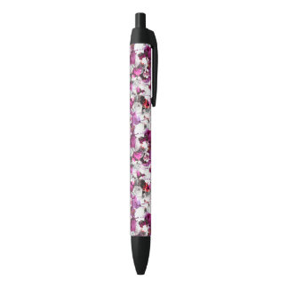 Stylo Noir Aquarelle florale - Design abstrait rose et blanc