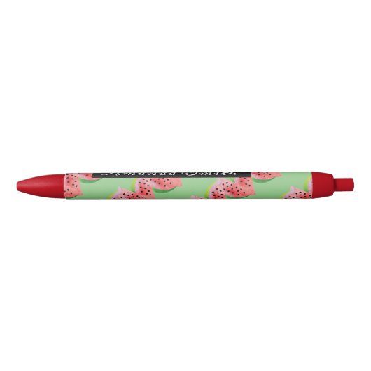 Stylo Noir Aquarelle Fruit de pastèque Rouge Vert (Devant)