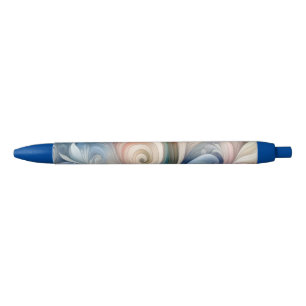 Stylo Noir Aquarelle Imaginaire Floral Pastel Bleu & Crème