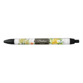 Stylo Noir Aquarelle Jaune Orange Fleurs de printemps (Devant)