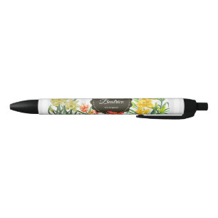 Stylo Noir Aquarelle Jaune Orange Fleurs de printemps