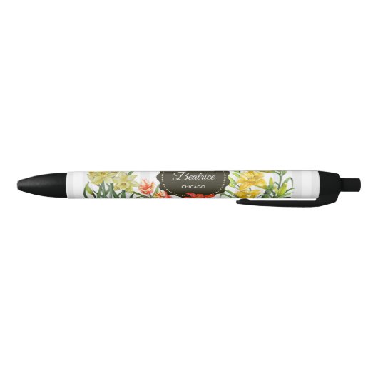 Stylo Noir Aquarelle Jaune Orange Fleurs de printemps (Bas)