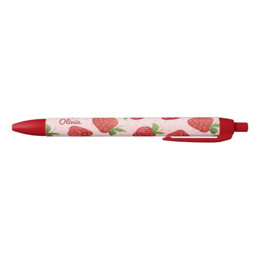 Stylo Noir Aquarelle mignonne Fraises rouges Nom du script (Bas)