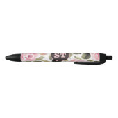 Stylo Noir Aquarelle moderne rose floral noir (Bas)
