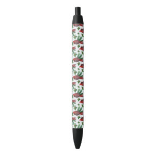 Stylo Noir aquarelle Oiseau cardinal rouge