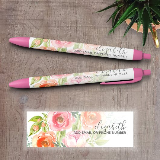 Stylo Noir Aquarelle peinte Fleurs Nom de calligraphie