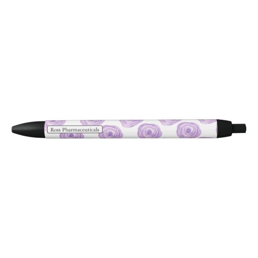 Stylo Noir Aquarelle personnalisée Fleur violet (Devant)