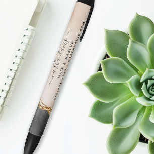 Stylo Noir Aquarelle Pink Black Gold Marble Script Salon