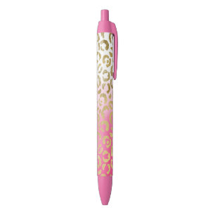 Stylo Noir Aquarelle rose blanche Empreinte de léopard or gla