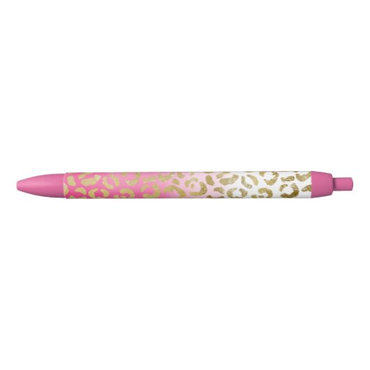 Stylo Noir Aquarelle rose blanche Empreinte de léopard or gla (Devant)