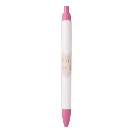 Stylo Noir Aquarelle rose or Coeur Bonjour Belle (devant Vertical)