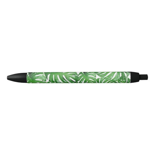 Stylo Noir Aquarelle Tropical Monstera Feuille Motif (Devant)