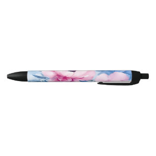 Stylo Noir Aquarelle vintage de fleurs Pastel Pétales
