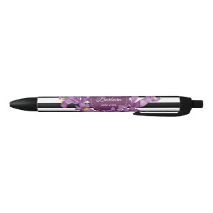 Stylo Noir Aquarelle violet Iris noir blanc Motif