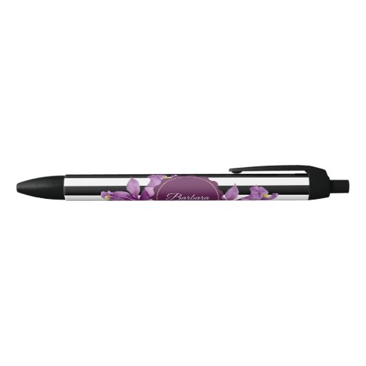 Stylo Noir Aquarelle violet Iris noir blanc Motif (Haut)