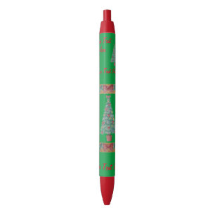 Stylo Noir Arbre de Noël orné de cloches aux arcs rouges