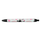 Stylo Noir Arbres, fleurs, et ours panda (Devant)