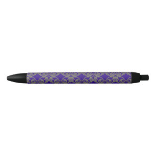 Stylo Noir Argent bleu Damask Bows