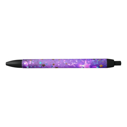 Stylo Noir Arrière - plan de feuille violet avec étoiles (Devant)