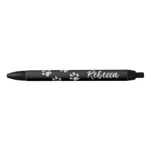 Stylo Noir Arrière - plan noir Silver Dog Paws Motif d'impres