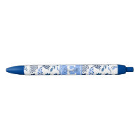 Art Botanique Moderne Folk Fleurs Bleues Monogramm