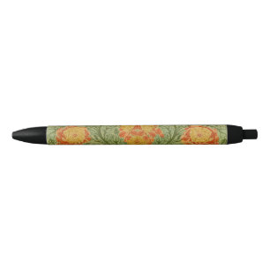 Stylo Noir Art floral Rose et Feuille vintage Mackmurdo