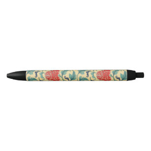 Stylo Noir Art Nouveau vintage chinoisérie florale rouge chin