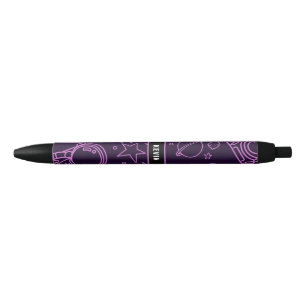 Stylo Noir Astronaut avec étoiles et planètes