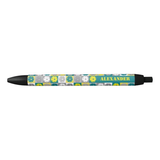 Stylo Noir Avec nom Pickleball jaune et vert (Devant)